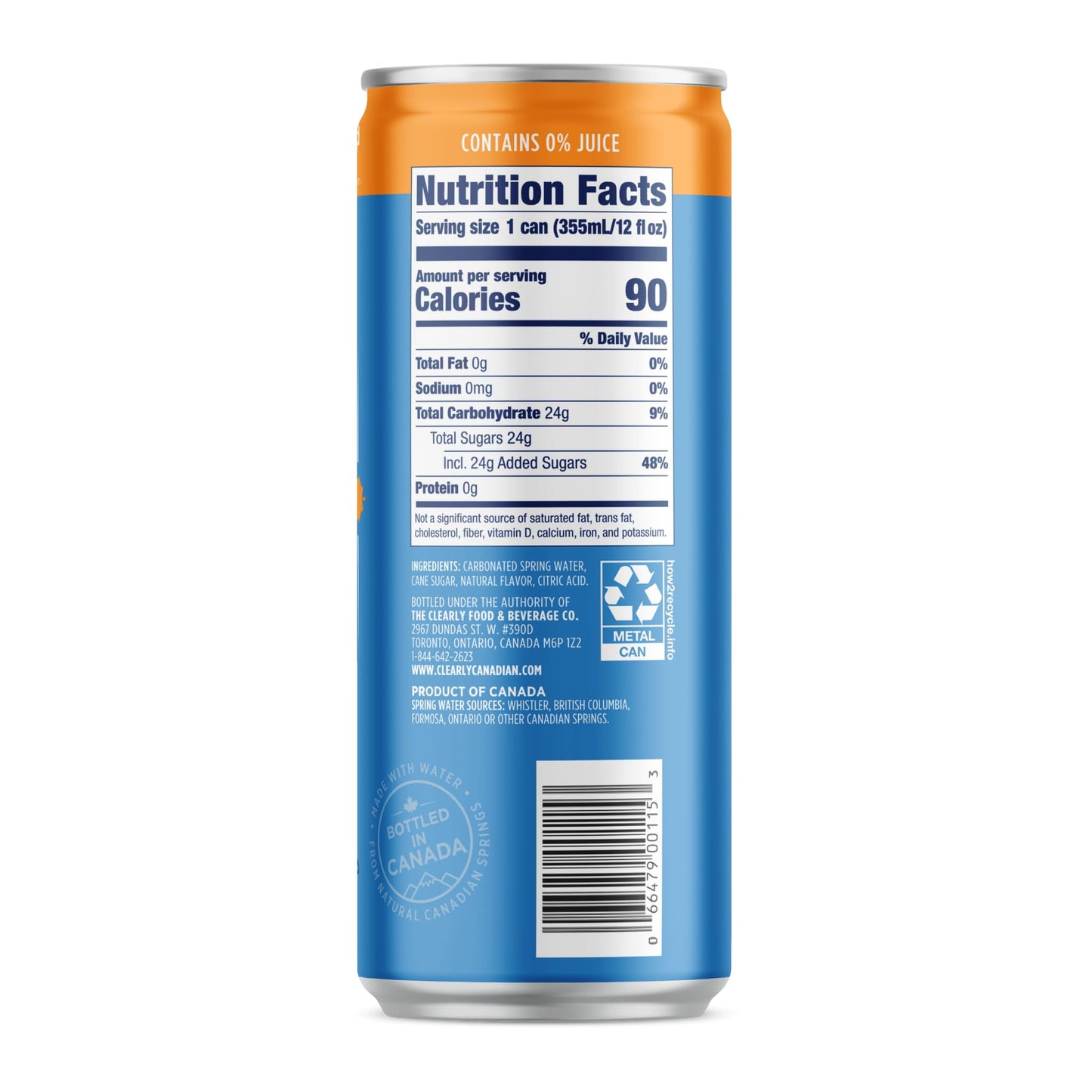 Clearly Canadian Orchard Peach Sparkling Spring Water Beverage, Natural & Carbonated, Flavored Seltzer Water, 1 Case (24 Cans X