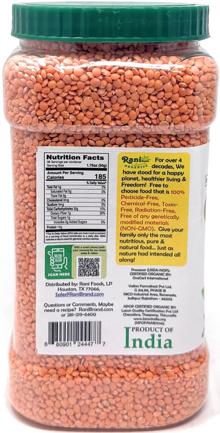 Rani Organic Masoor Gota (Football) Indian Red Lentils Skinless 64Oz (4Lbs) 1.81Kg Bulk ~ All Natural | Gluten Friendly | Non-Gm