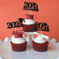 Gyufise 24Pcs 2024 Graduation Cupcake Toppers Black Glitter Class Of 2024 Cake Toppers Grad Cap Cupcake Picks Cake Decorations F