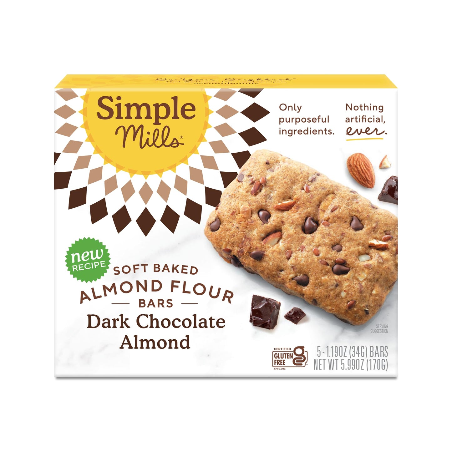 Simple Mills Soft Baked Dark Chocolate Almond Flour Bars 5 Count, 599 Oz