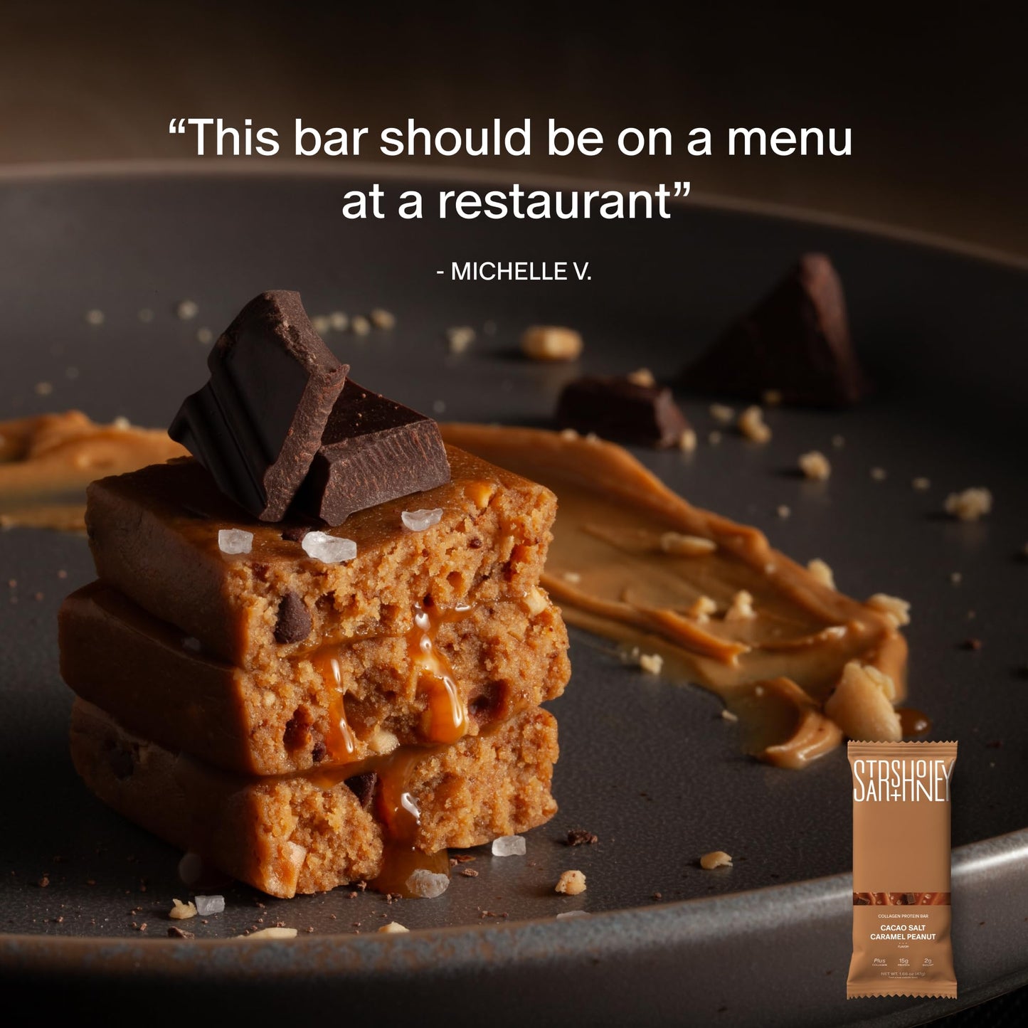Stars + Honey Protein Bars- Cacao Salt Caramel Peanut,15g Protein, 2g Sugar, w/ Collagen Keto Friendly Snack - Gluten, Dairy, &