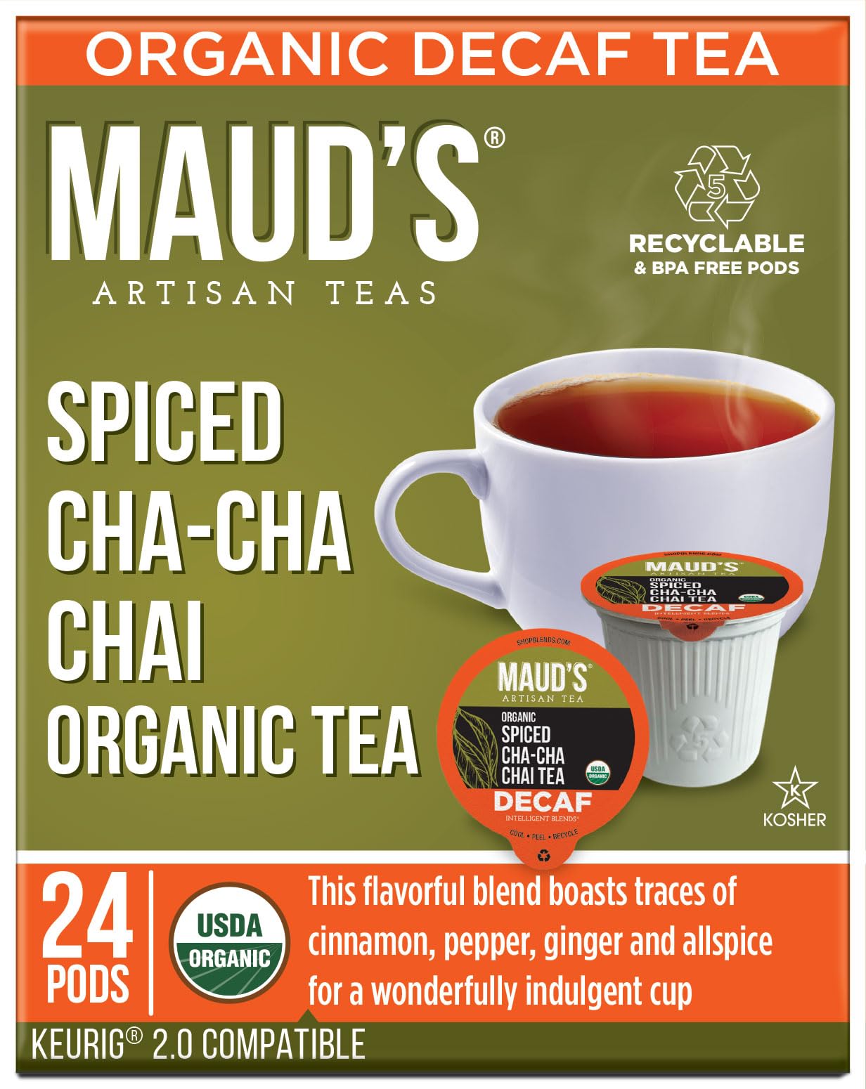 Maud'S Organic Decaf Chai Tea Pods, 24Ct. | Single Serve, Spiced Cha-Cha Chai Tea | 100% California Blended Organic Tea | Solar