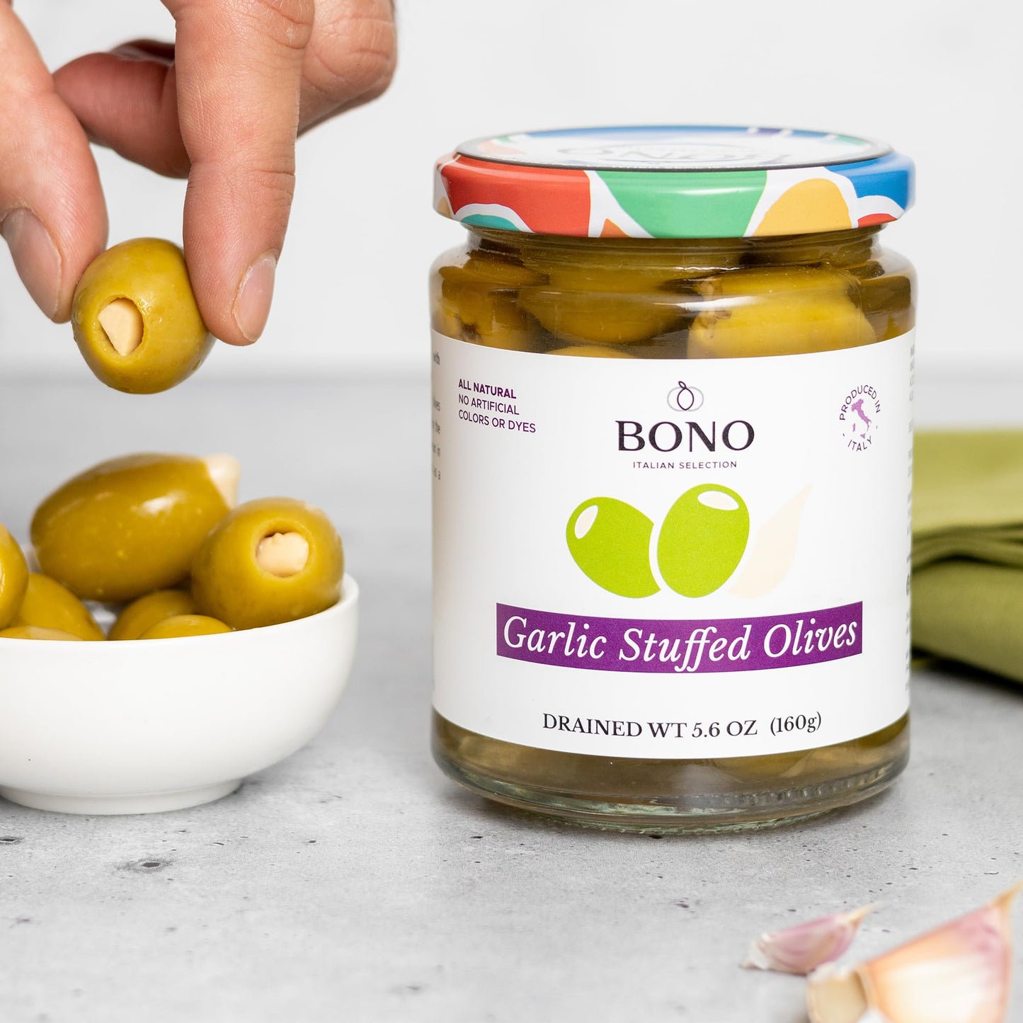 Bono Italian Gourmet Olives | Product Of Italy | All Natural | No Artificial Colors Or Dyes | Non-Gmo Verified, (Pack Of 2) (5.6