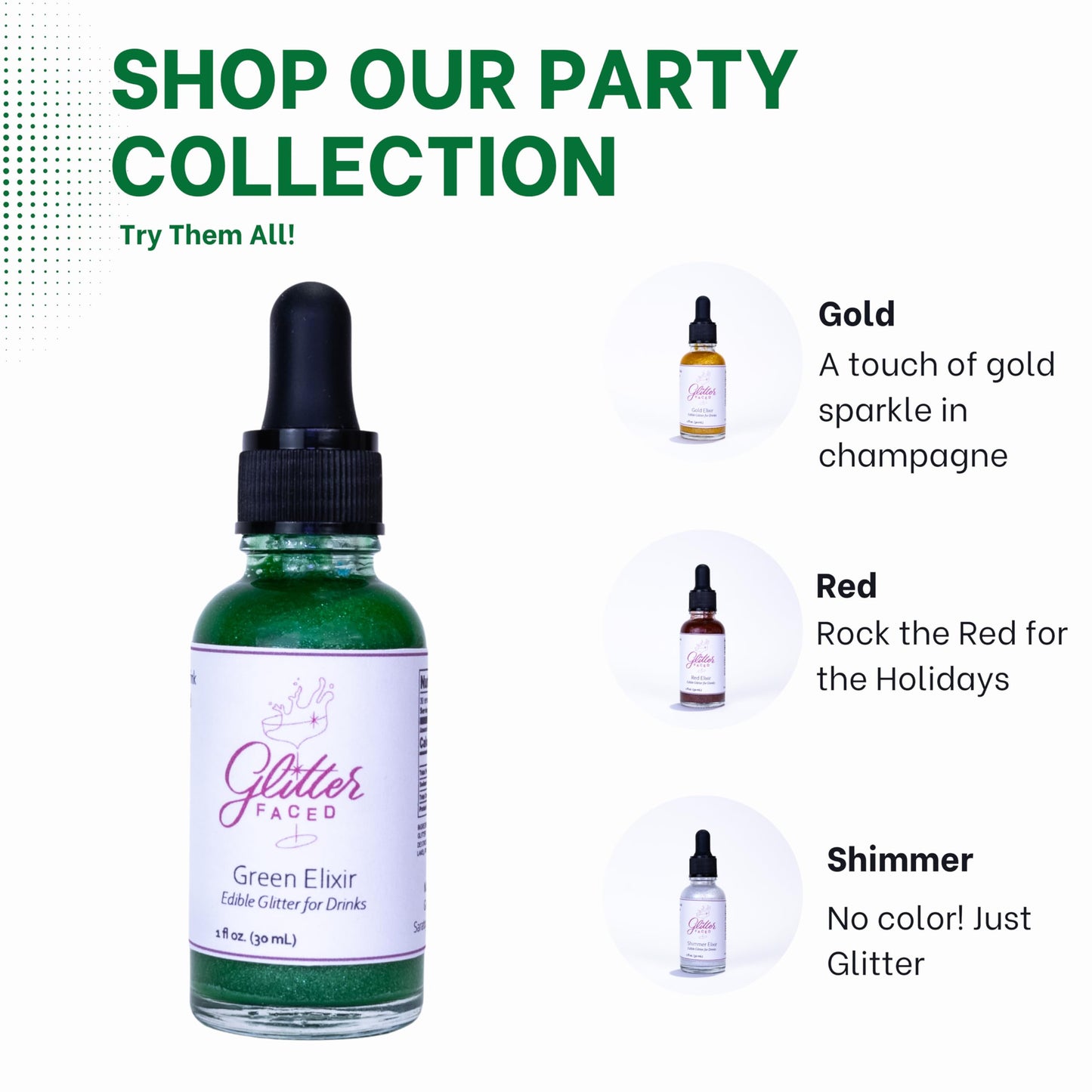 Glitter Faced Green Edible Glitter For Galentines Or St.Patricks Day Cocktails & Mocktails, Mess-Free Glitter For 30 Drinks, Lus