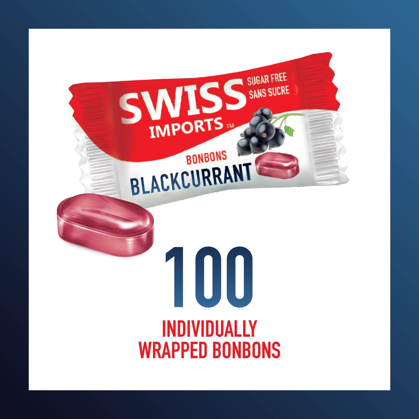 Swiss Imports Sugar Free Bonbons Hard Candy Drops, Blackcurrant, 100 Individually Wrapped Pieces, 250G/8.8Oz