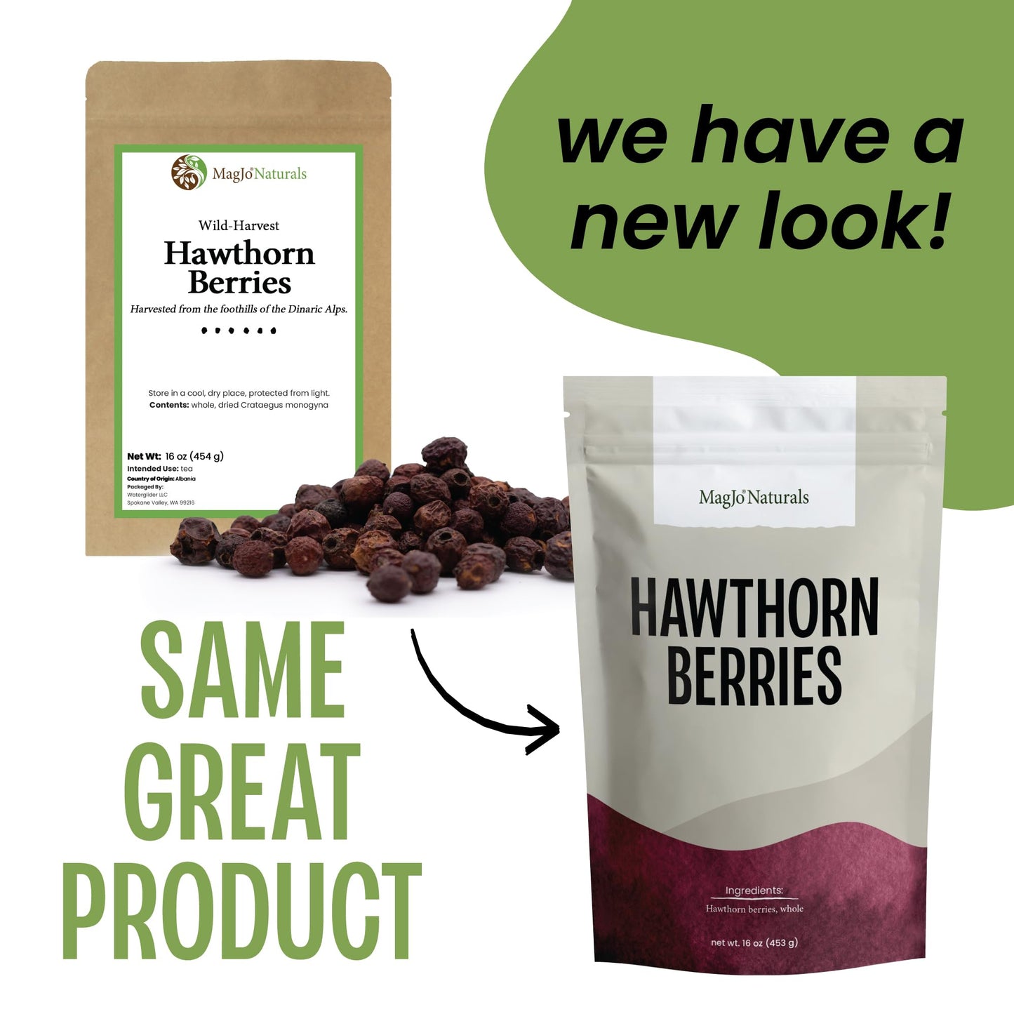 MagJo Hawthorn Berries Whole Dried 16 oz (1 lb)