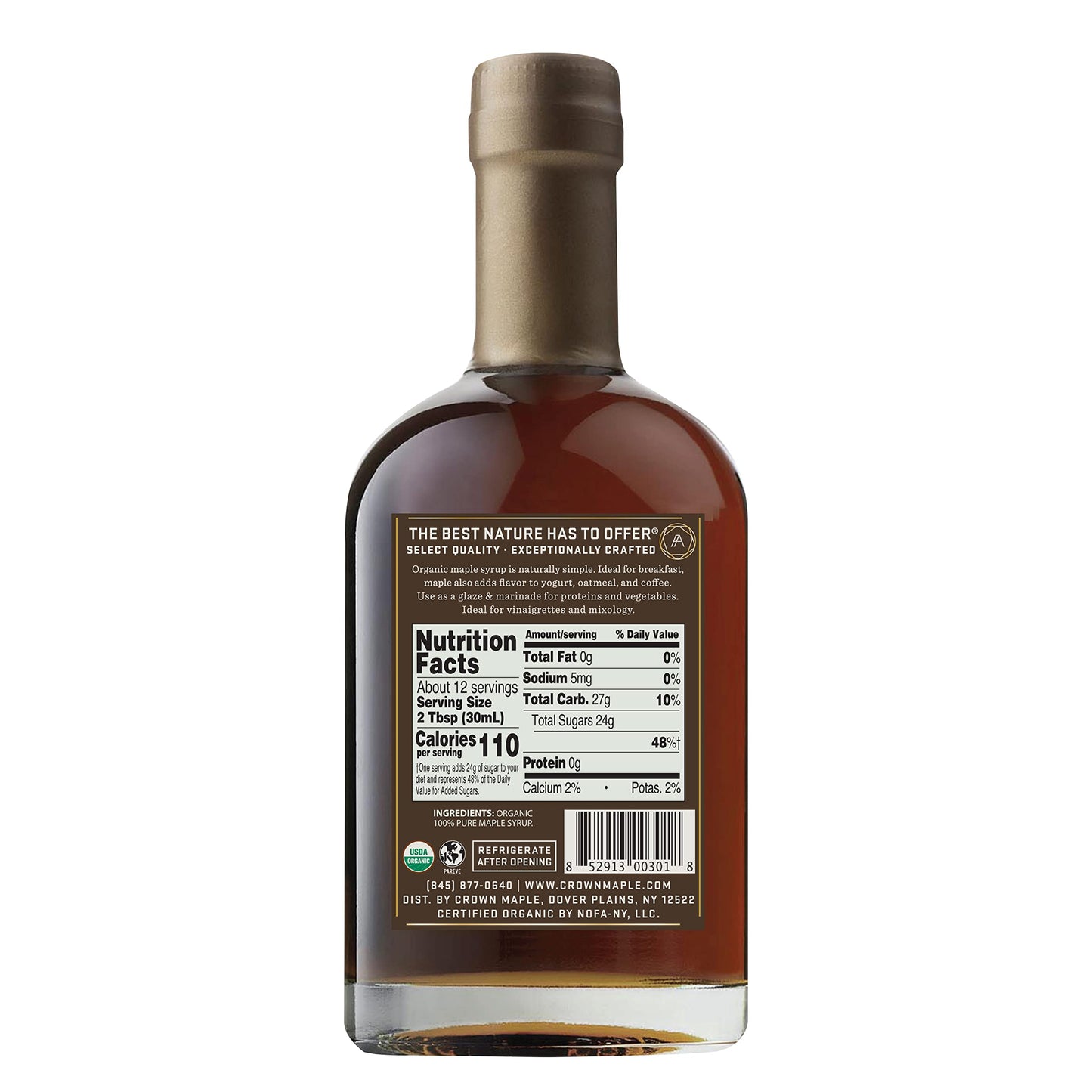 Crown Maple Organic Maple Syrup, Amber Color, 12.7 Fl Oz, Ideal for Marinades, Cocktails, Pancakes, and More