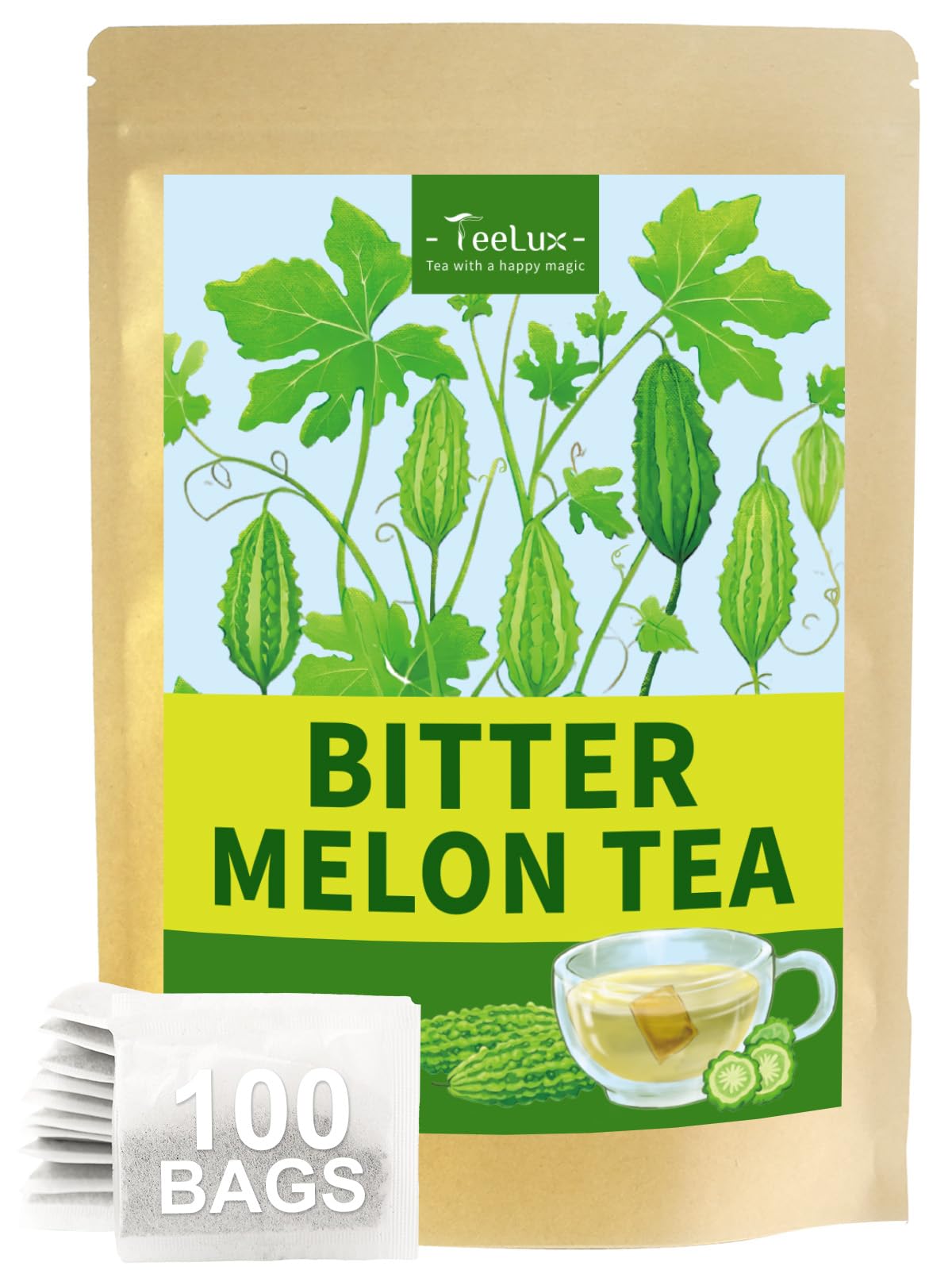Teelux Bitter Melon Tea Bags  Pure & Natural Momordica Charantia  Mild & Smooth Taste  Energy Blend Free  100 Count