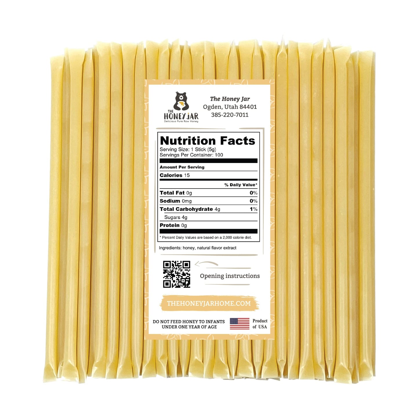 The Honey Jar Vanilla Flavored Raw Honey Sticks - 100 Count Pack for Tea and Coffee