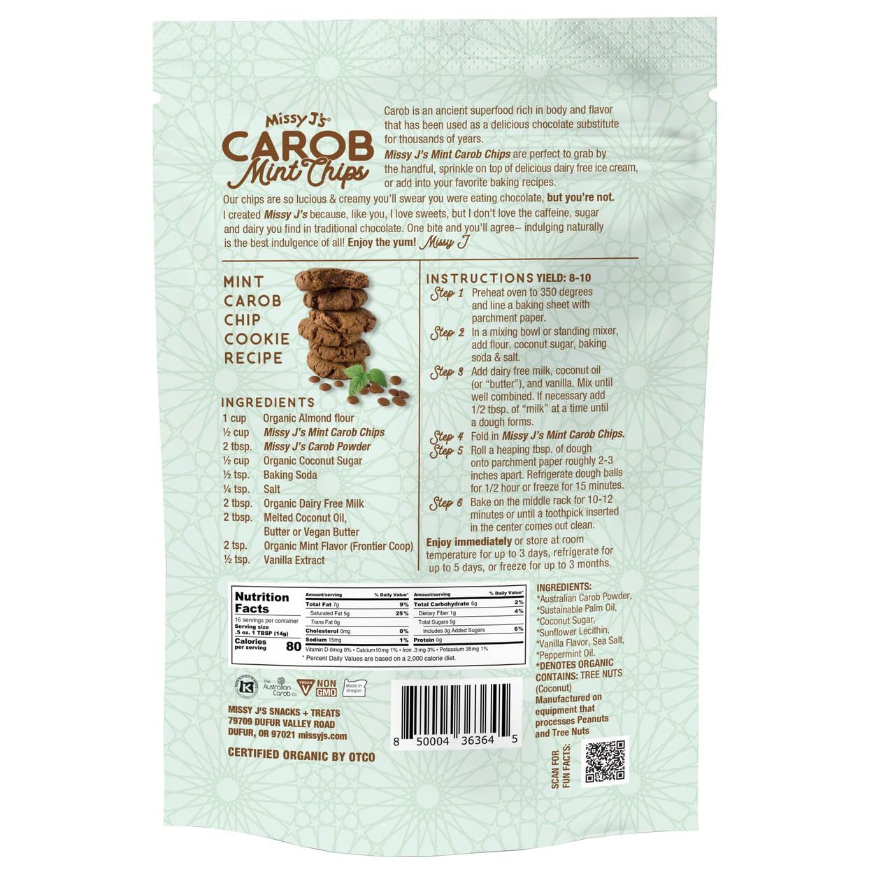 Missy Js Organic Mint Carob Chips 8 Oz 6 Pack | Made With Coconut Sugar Vegan, Gluten And Caffeine Free Healthy Substitute For Chocolate, Perfect For Snacks And  , Personalized Gift
