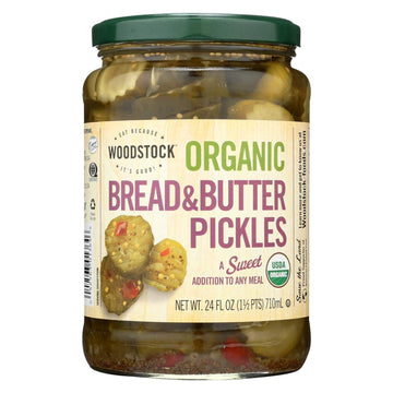 Woodstock Farms Organic Sweet Bread And Butter Pickle, 24 Ounce -- 6 Per Case.
