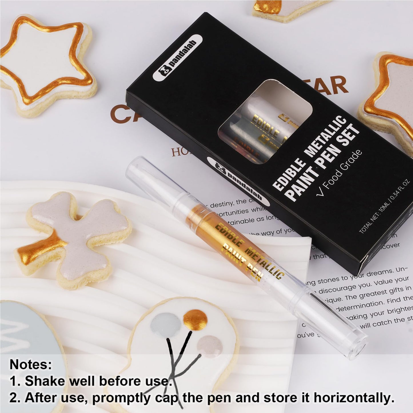 Edible Metallic Glitter Paint Set - Cake Paint Liquid Luster Dust With Brush For Fonfant Cake, Cookies, Macarons, Gumpaste, Icin