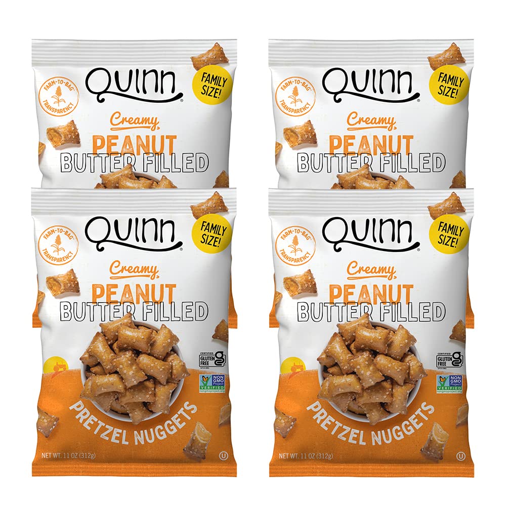 Quinn Peanut Butter Filled Pretzel Nuggets, Gluten Free, Corn, Soy, Dairy Free & Vegan Friendly, Non-GMO, Family Size 11 oz - 4