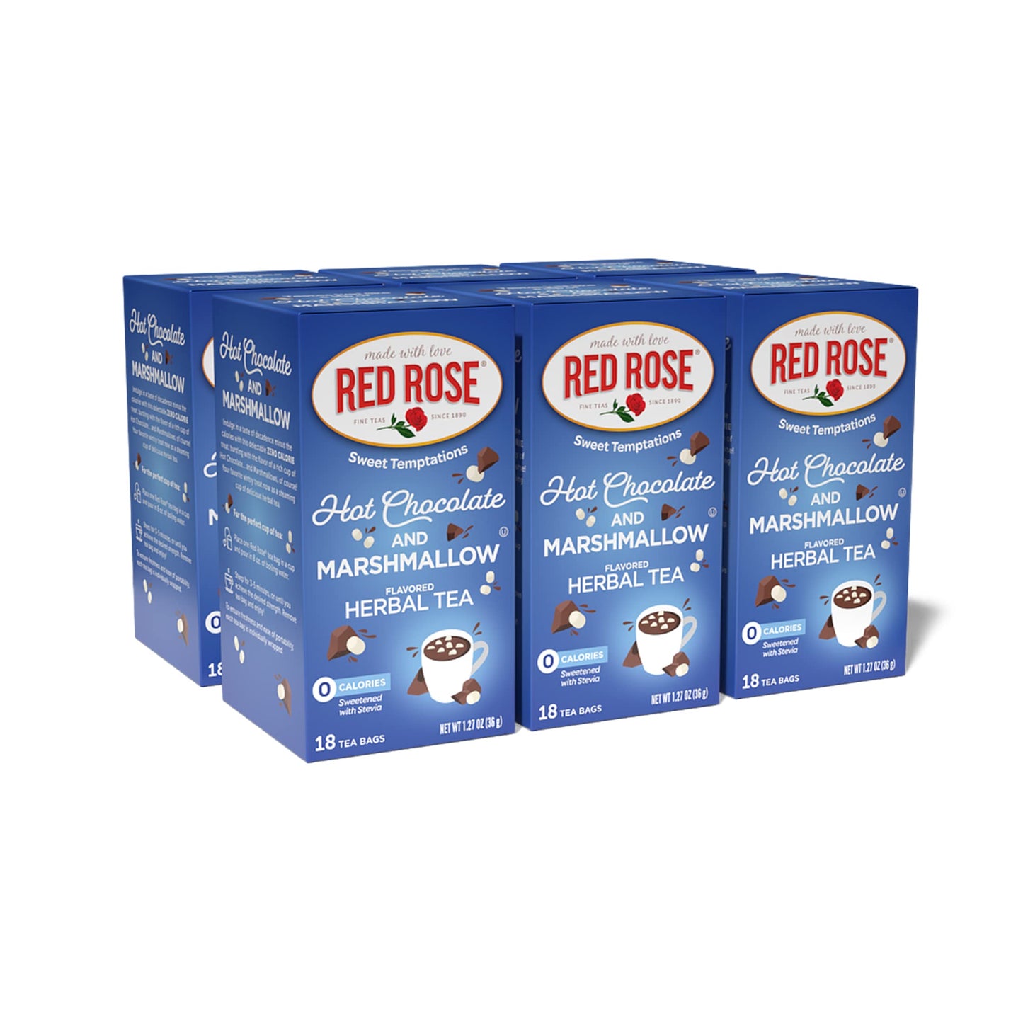 Red Rose Dessert Tea Hot Chocolate with Marshmallow, Caffeine-Free, 18 Count (Pack of 6)