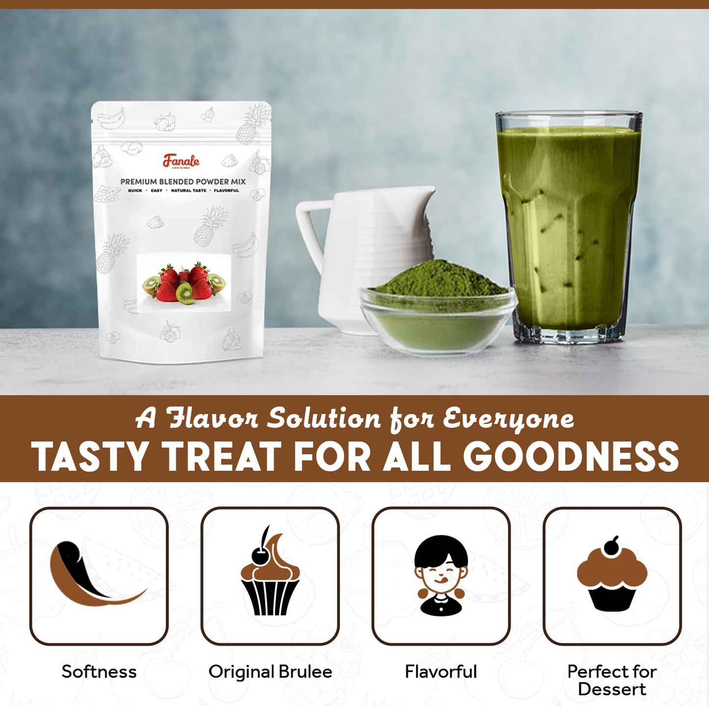 Fanale Premium Matcha Green Bubble Tea Flavoring Powder | Perfect For Baking, Smoothies, Desserts And Drinks | Instant Flavoring