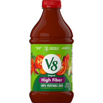 V8 High Fiber 100% Vegetable Juice, 46 Fl Oz Bottle