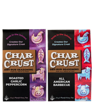 Char Crust Dry-Rub Seasoning, Popular Assortment, 4 Ounce (2-Pack, Barbecue and Roasted Garlic Peppercorn)