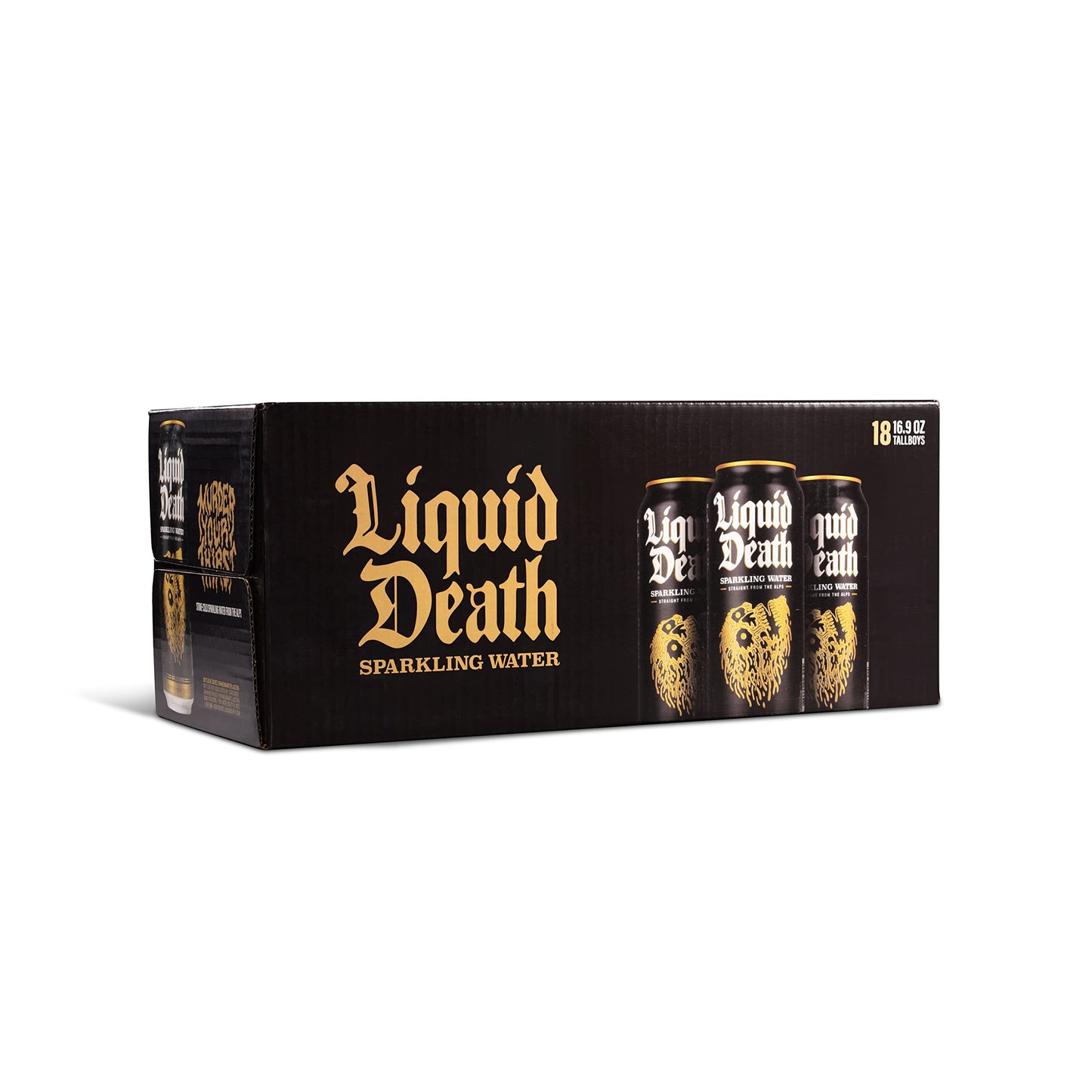 Liquid Death Sparkling Mountain Water, 18-Pack of 16.9oz Cans, Natural Minerals & Electrolytes, Real Mountain Source