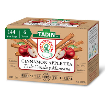Tadin Cinnamon Apple Herbal Tea, Caffeine Free, 24 Count (Pack of 6), Decaf Tea Bags for Hot Tea