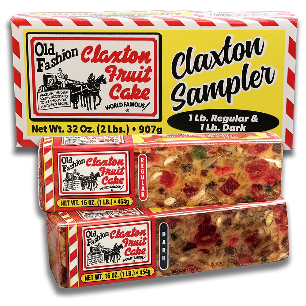 Claxton Fruit Cake Sampler - 2 Loaves (16 oz each) Regular & Dark Recipe, Individually Wrapped in Gift Carton