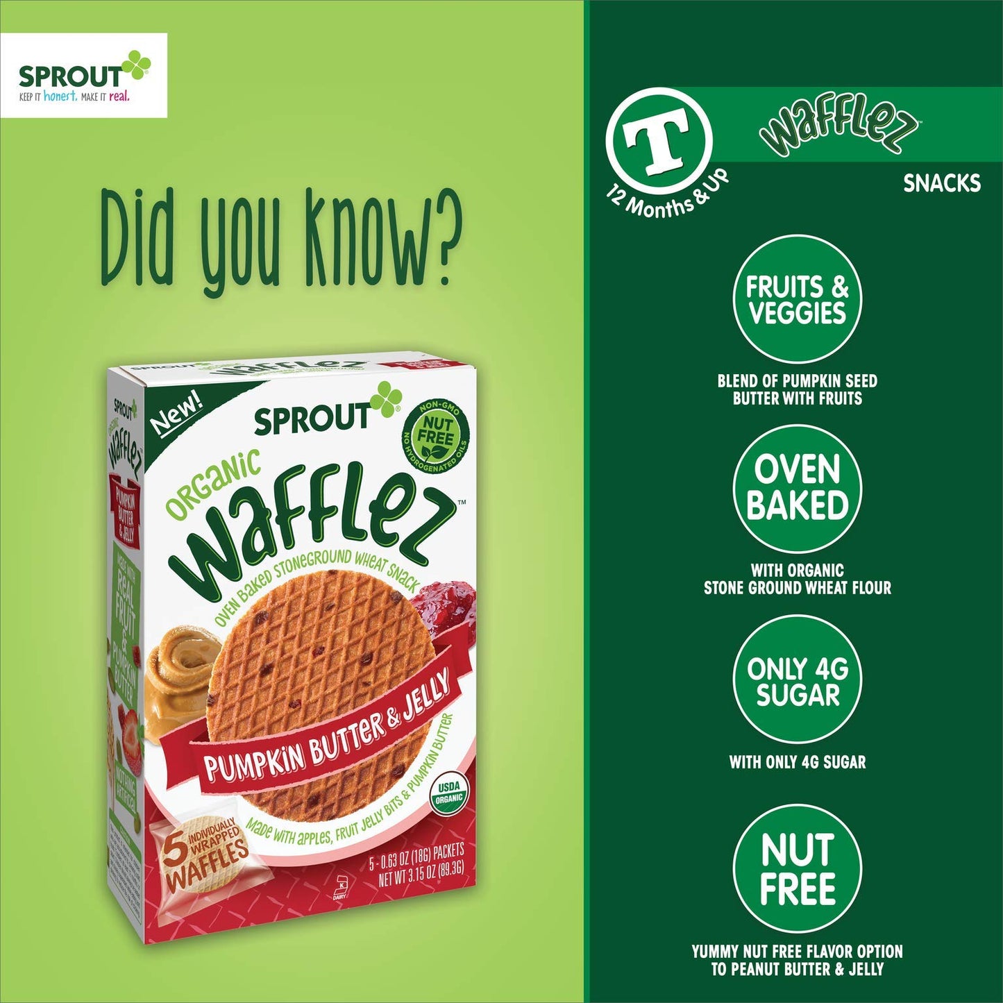 Sprout Organic Pumpkin Butter & Jelly Wafflez Baby Food, 0.63 Oz, 5 Ct