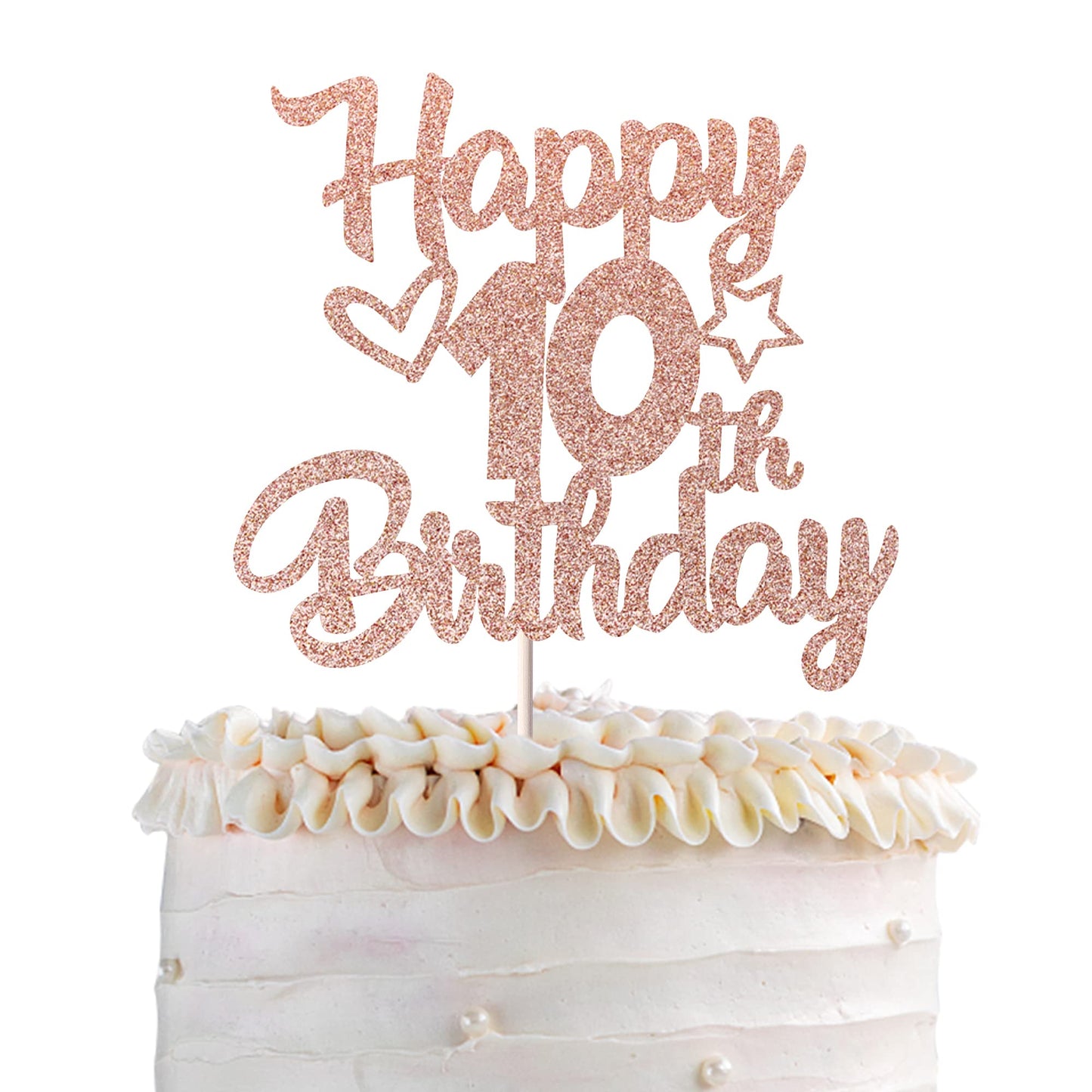 YCTHUNFISH 10th Birthday Cake Topper Glitter Heart Star, Rose Gold, 5.4 x 9.2 inches, Ideal for Childrens Birthday Theme Party Decorations
