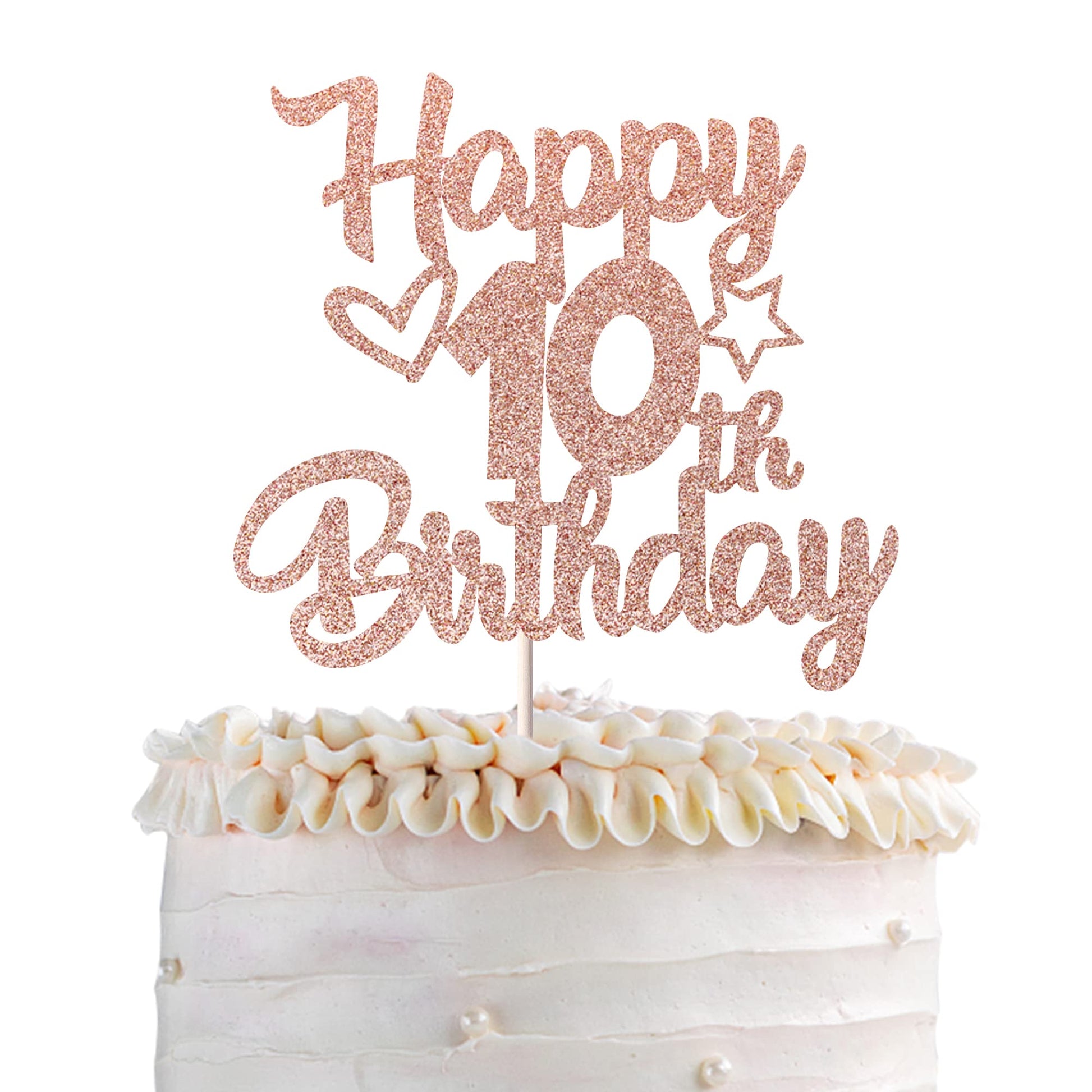YCTHUNFISH 10th Birthday Cake Topper Glitter Heart Star, Rose Gold, 5.4 x 9.2 inches, Ideal for Childrens Birthday Theme Party Decorations