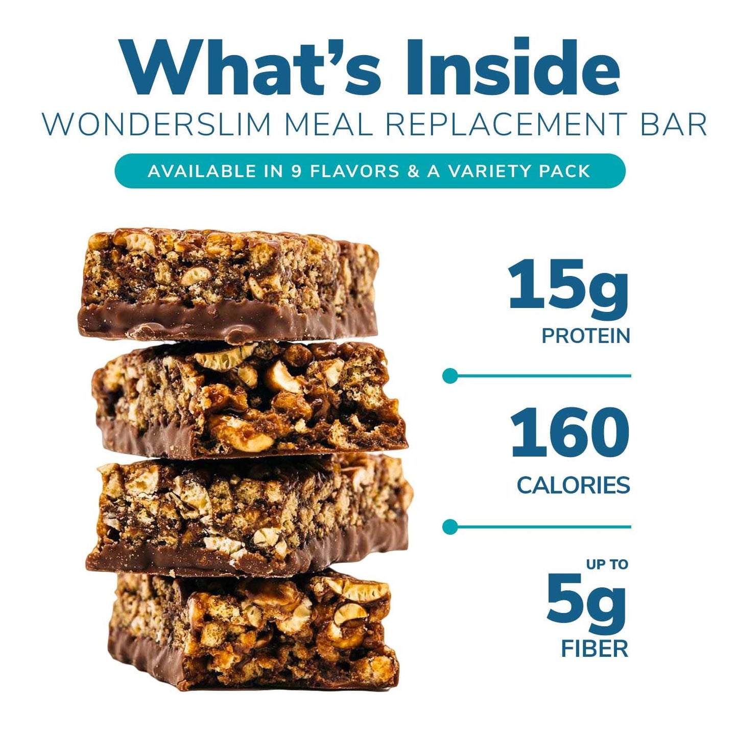 WonderSlim Meal Replacement Protein Bar, Fudge Graham, 15g Protein, 20 Vitamins & Minerals (7ct)