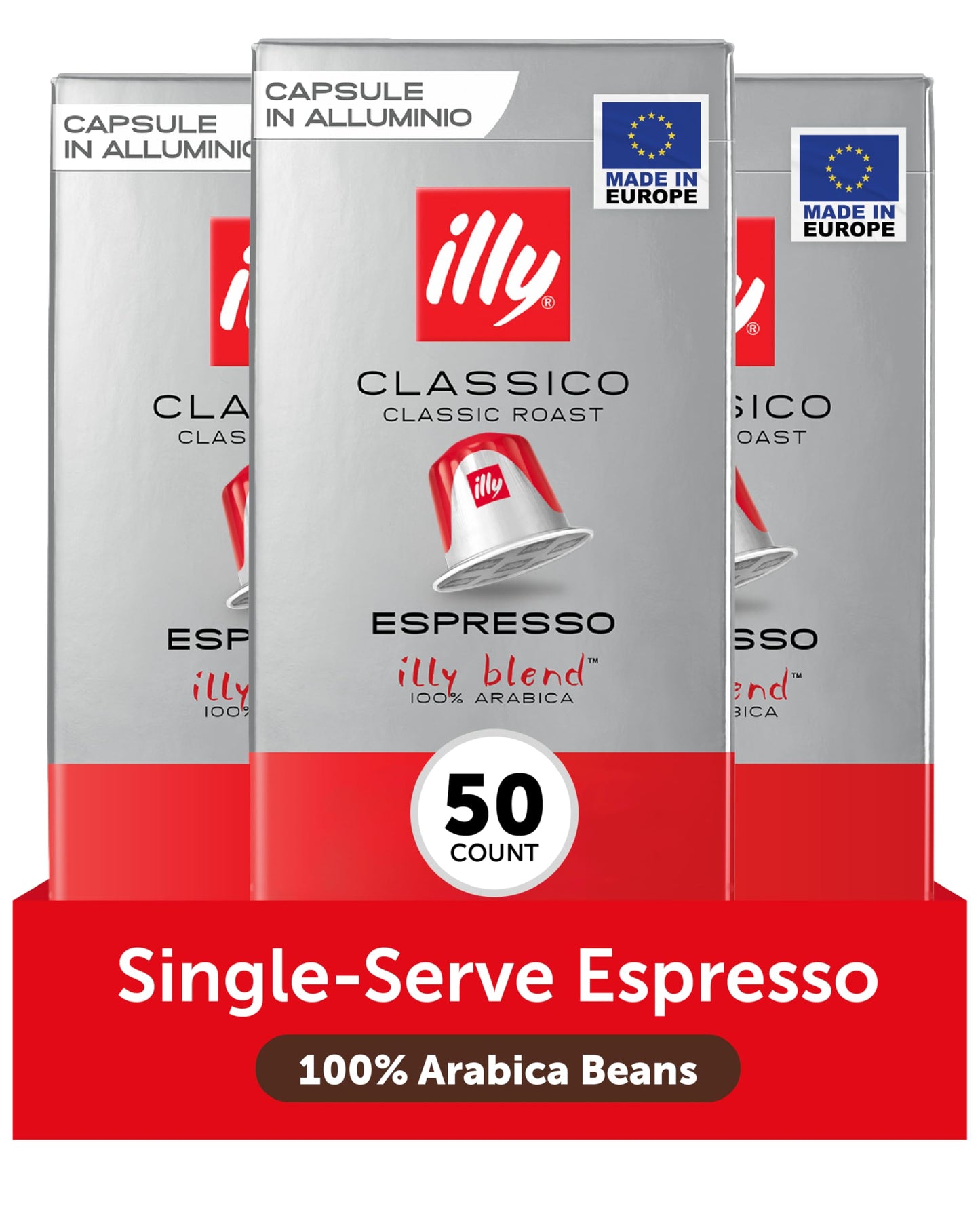 illy Aluminum Espresso compact pieces Compatible with Nespresso - Classico Medium Roast - 10 Count (Pack of 5)
