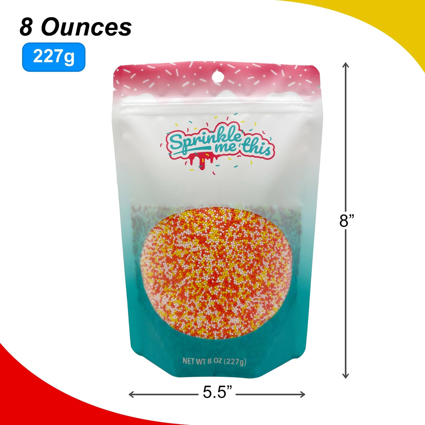 Candy Corn Inspiration Nonpareils | 8 oz Resealable Stand Up Bag | Orange, Yellow, and White Nonpareil Sprinkle Blend | Thanksgi