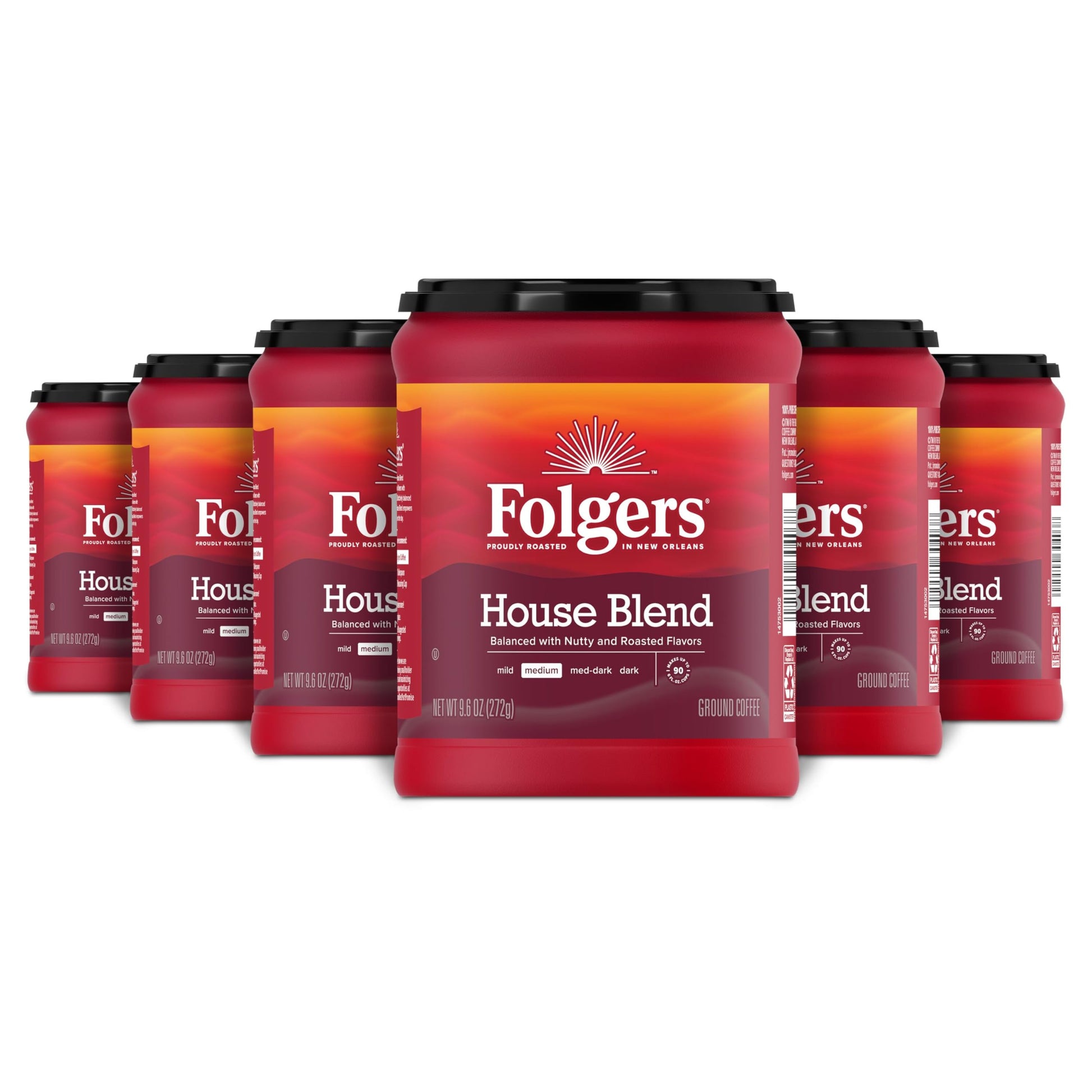 Folgers House Blend Medium Roast Ground Coffee, 9.6 Ounces (Pack Of 6)