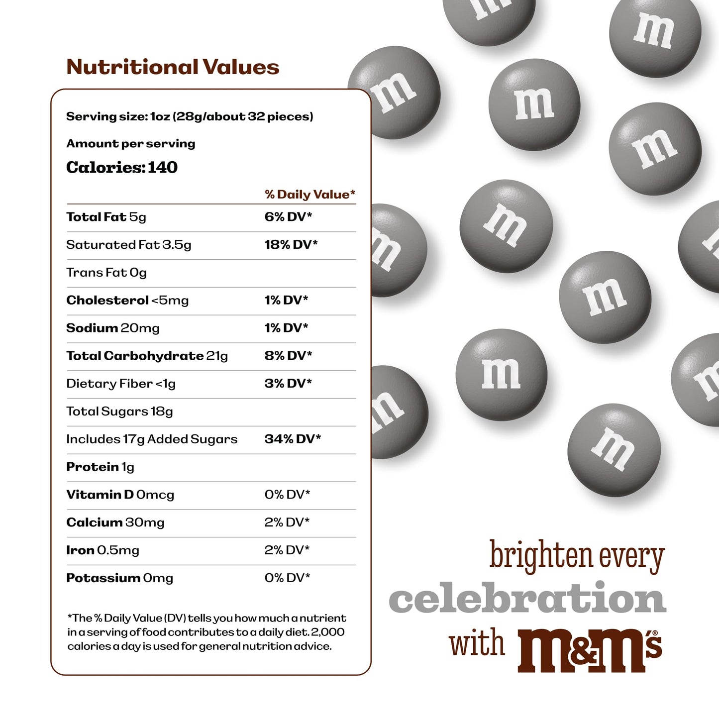 M&MS WORLD Silver Milk Chocolate Candy Bulk - 5lbs Resealable Pack for Party Favors, Candy Bars, Weddings, Graduations, Birthday