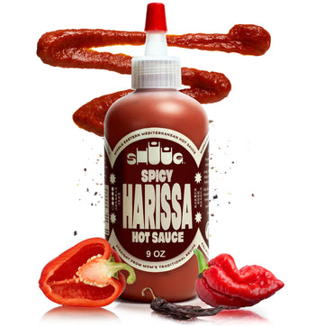 SHUUG Harissa Sauce (9oz) | Hot & Spicy Red Pepper Flavor | Middle Eastern Harissa Paste Sauce with Dried Chilis  Lemon & Garlic | Vegan  Non-GMO  Kosher | Flavor Cooking  Dipping & Marinades | 9oz