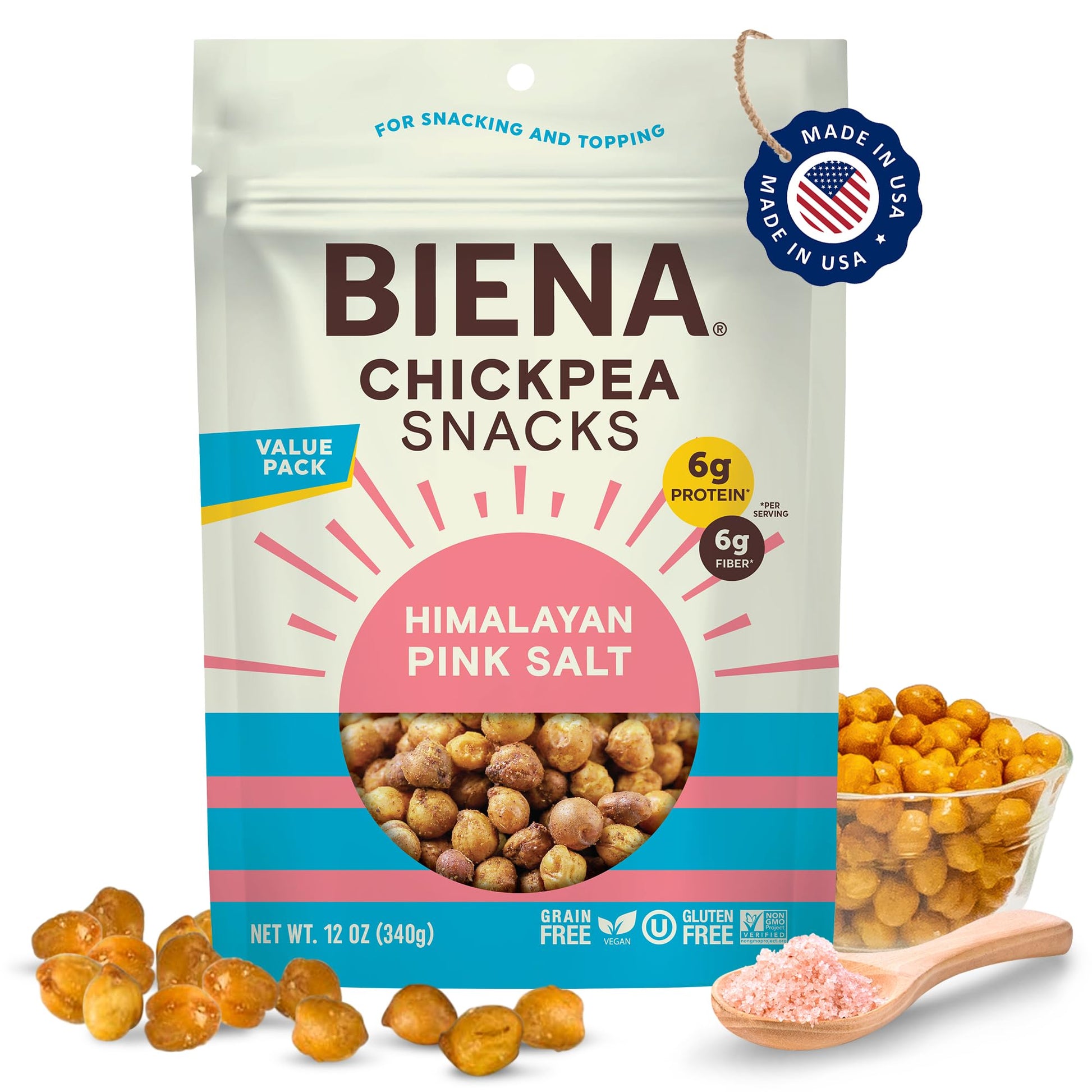 BIENA Chickpea Snacks - Crunchy Roasted Chickpeas - High Fiber Vegan Protein Snacks for Adults and Kids - Individual Pack - Hima