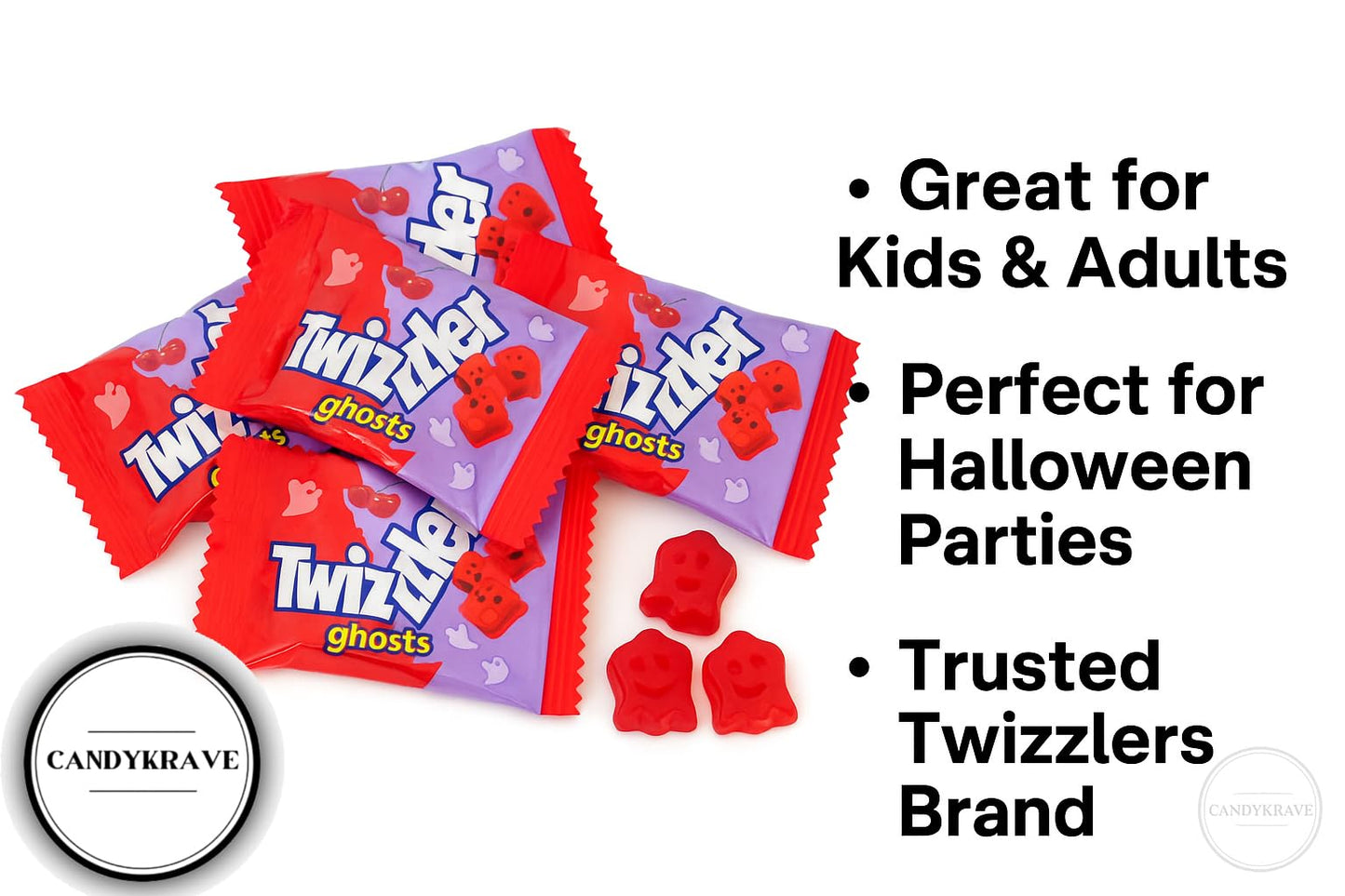 Twizller Ghosts - Cherry Flavor - Fun Size Chewy Bites, Individually Wrapped Licorice-Style Treats, 1 lb Bag, Perfect for Hallow
