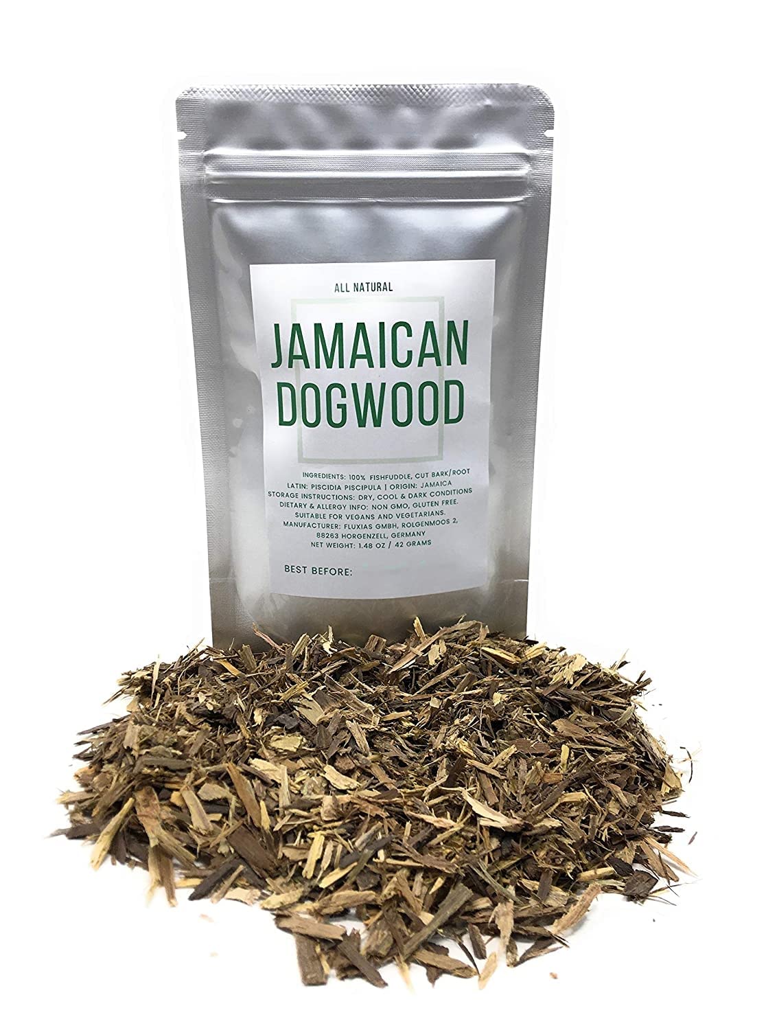 Jamaican Dogwood - Dried, Cut & Natural Fishfuddle (Bark/Root) - Piscidia Piscipula From Jamaica - Net Weight: 1.48 Oz / 42 Gram