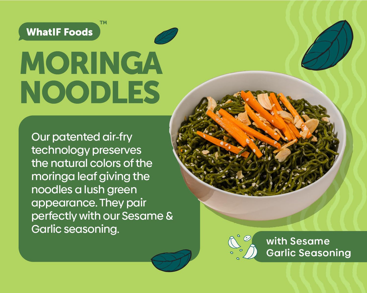 Healthy Instant Moringa Noodles | Vegan, Air Fried, High Protein 17G & 6G Fiber | For Ramen, Soup, Stir Fry, Wok | Sesame Garlic