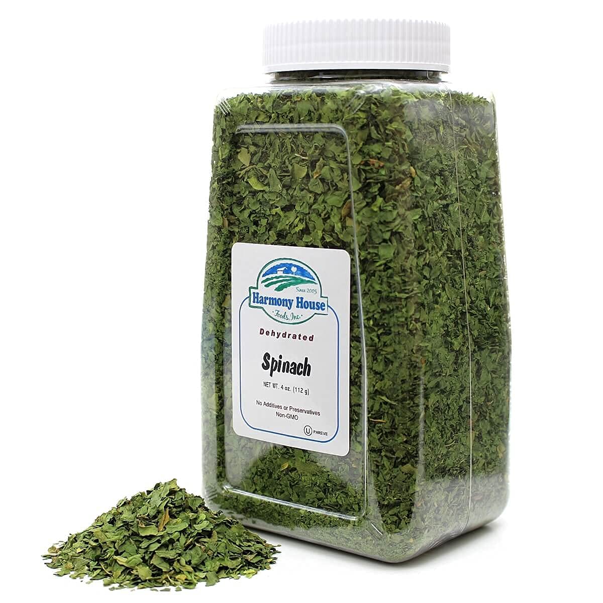 Harmony House Dried Spinach Flakes – Dehydrated Vegetables For Cooking, Camping, Emergency Supply And More (4 Oz, Quart Jar)
