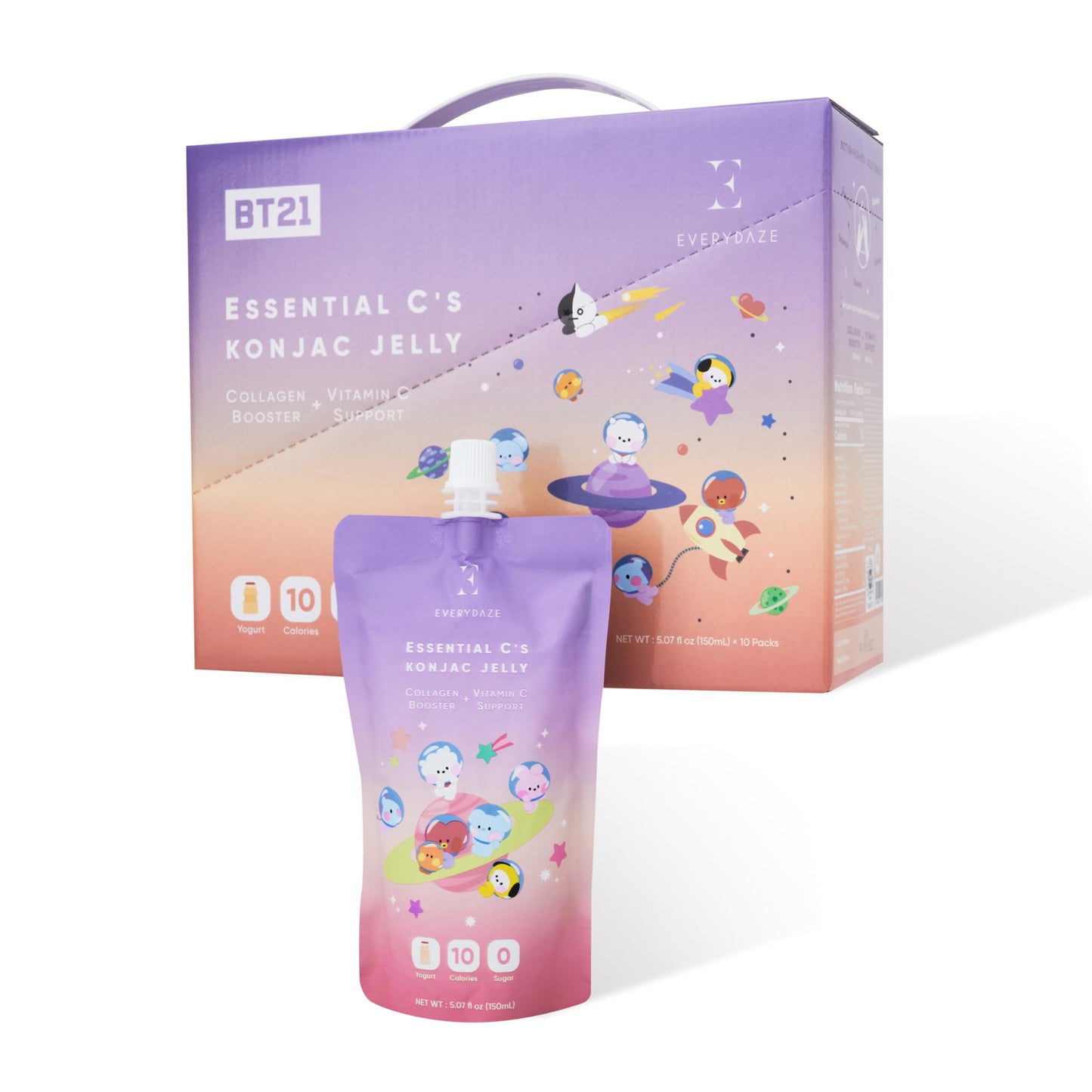 EVERYDAZE BT21 Essential Cs Konjac Jelly | Yogurt | Vegan Collagen Peptides and Vitamin C | Gluten Free, Sugar Free, Low Calorie