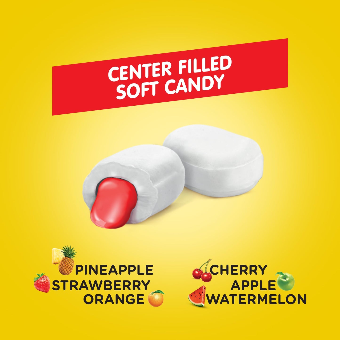 Candy Break Toffix Fruit Chews - Variety Pack of Fruit Candy with Flavored Filling, Strawberry, Apple, Watermelon, Cherry, Pinea