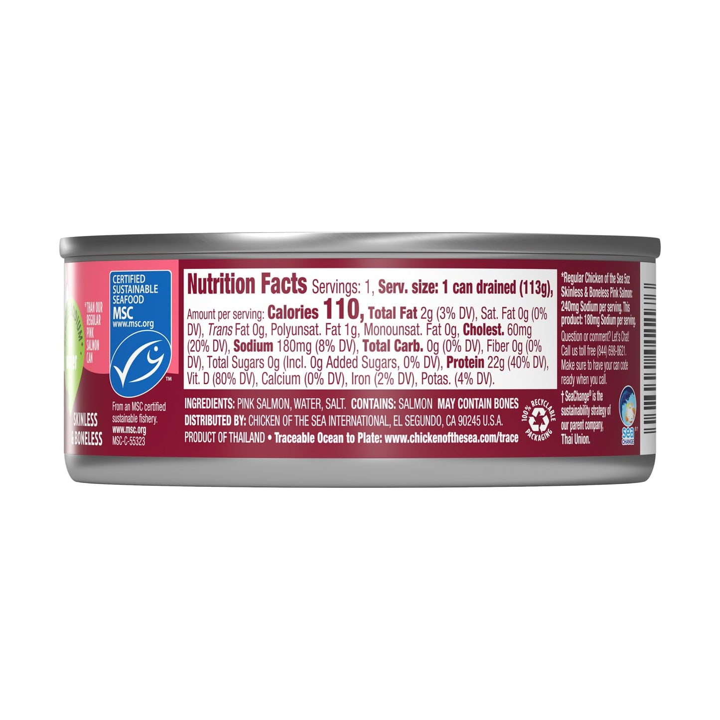 Chicken Of The Sea Alaskan Pink Salmon In Water, 5 Ounce Cans (Pack Of 12), Wild Caught, Skinless & Boneless, 25% Less Sodium