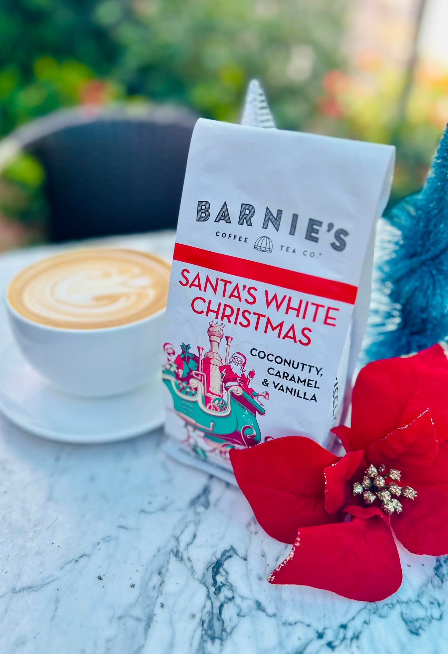 BARNIES COFFEE TEA Ground Coffee, Santas White Christmas, Coconut & Caramel, Medium Roast, 12 oz Bag