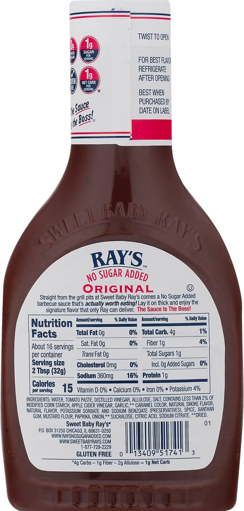Sweet Baby Rays No Sugar Added Original Barbecue Sauce (18.5 Ounce (Pack of 2))