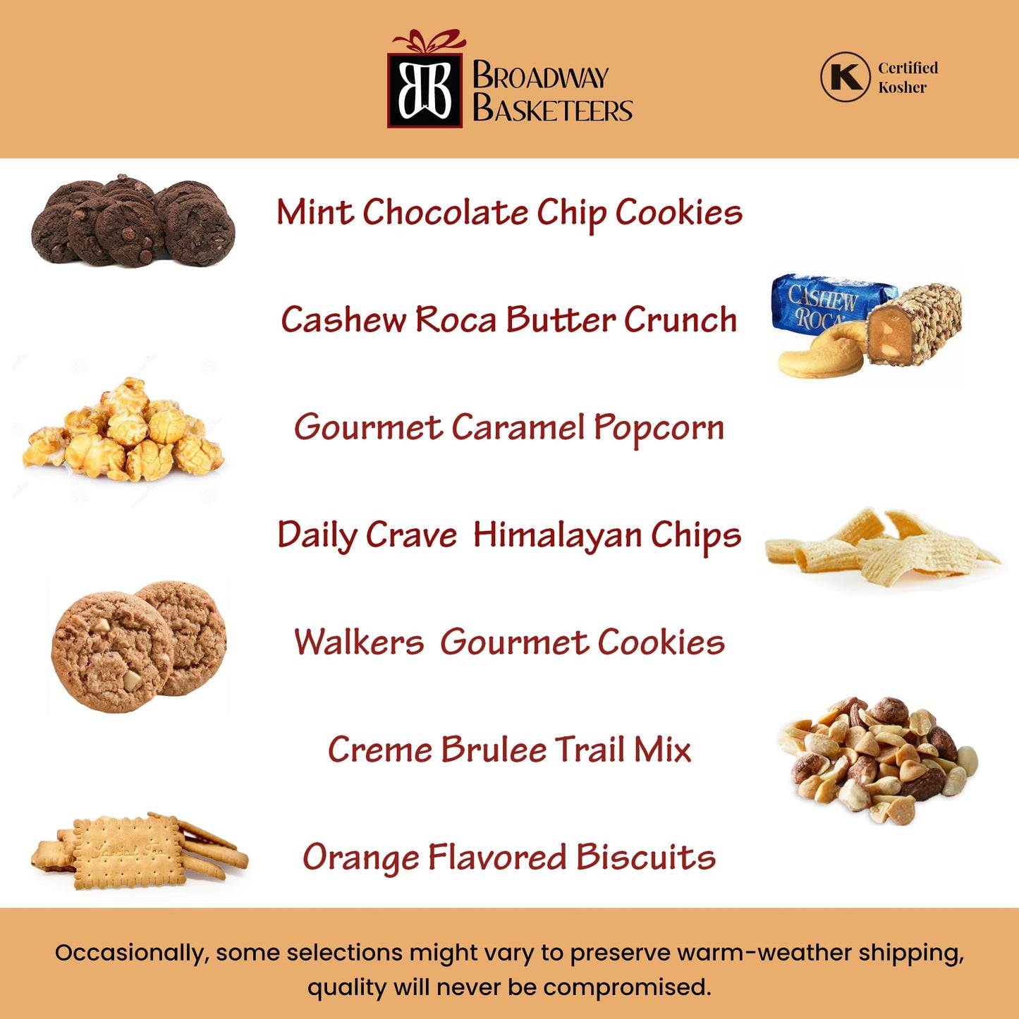 Broadway Basketeers Gourmet Gift Basket, Kosher Sympathy Food Gift, 12 x 8 x 14, Assorted, Model S-WCK-LID