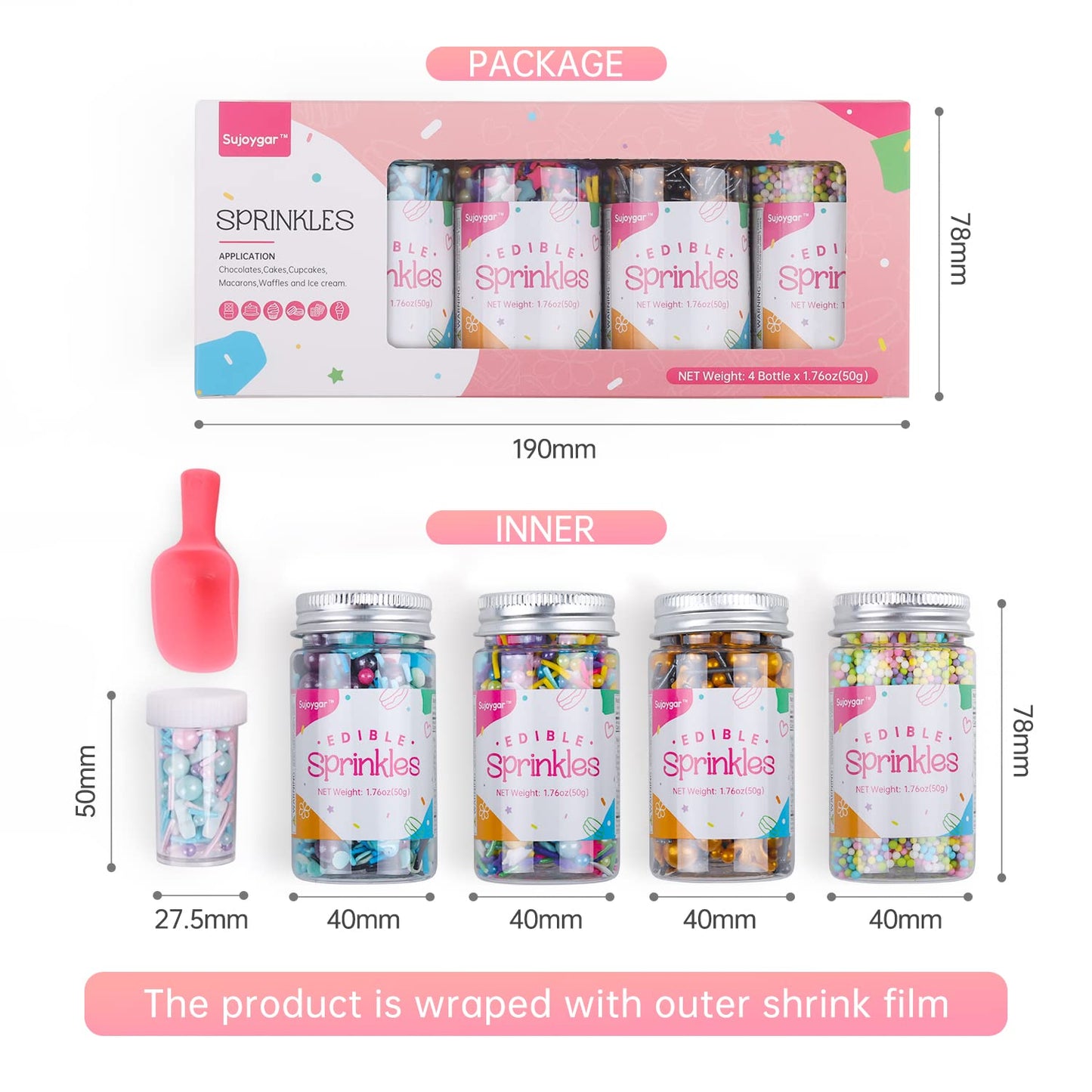 Sprinkles For Cookie Decorating, Sujoygar, Food Grade, 50G/Bottle, Edible Sprinkles, Cake Decoration, Cupcake Toppers, Sprinkles