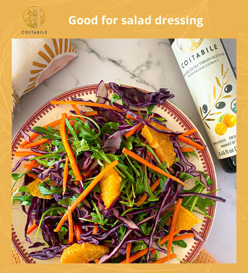 Costabile Orange Infused Olive Oil, Extra Virgin Organic from Italy. Polyphenol rich olive oil flavored with natural Italian ora