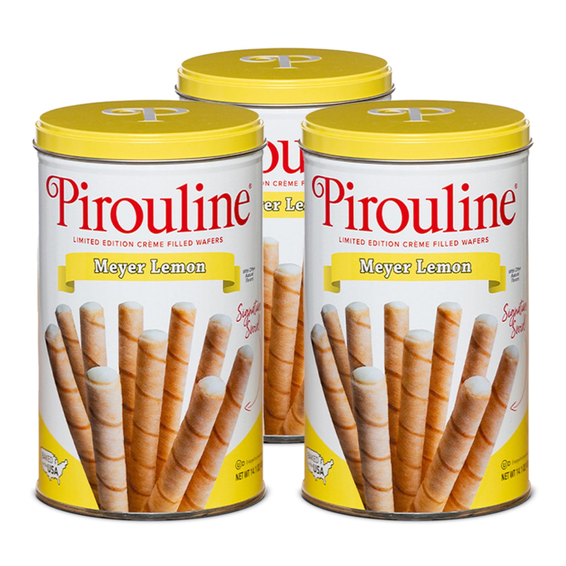 Pirouline Rolled Wafers – Lemon Crème Filled – 14.1oz (Pack of 3) – Yellow, Brown
