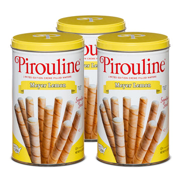 Pirouline Rolled Wafers – Lemon Crème Filled – 14.1oz (Pack of 3) – Yellow, Brown