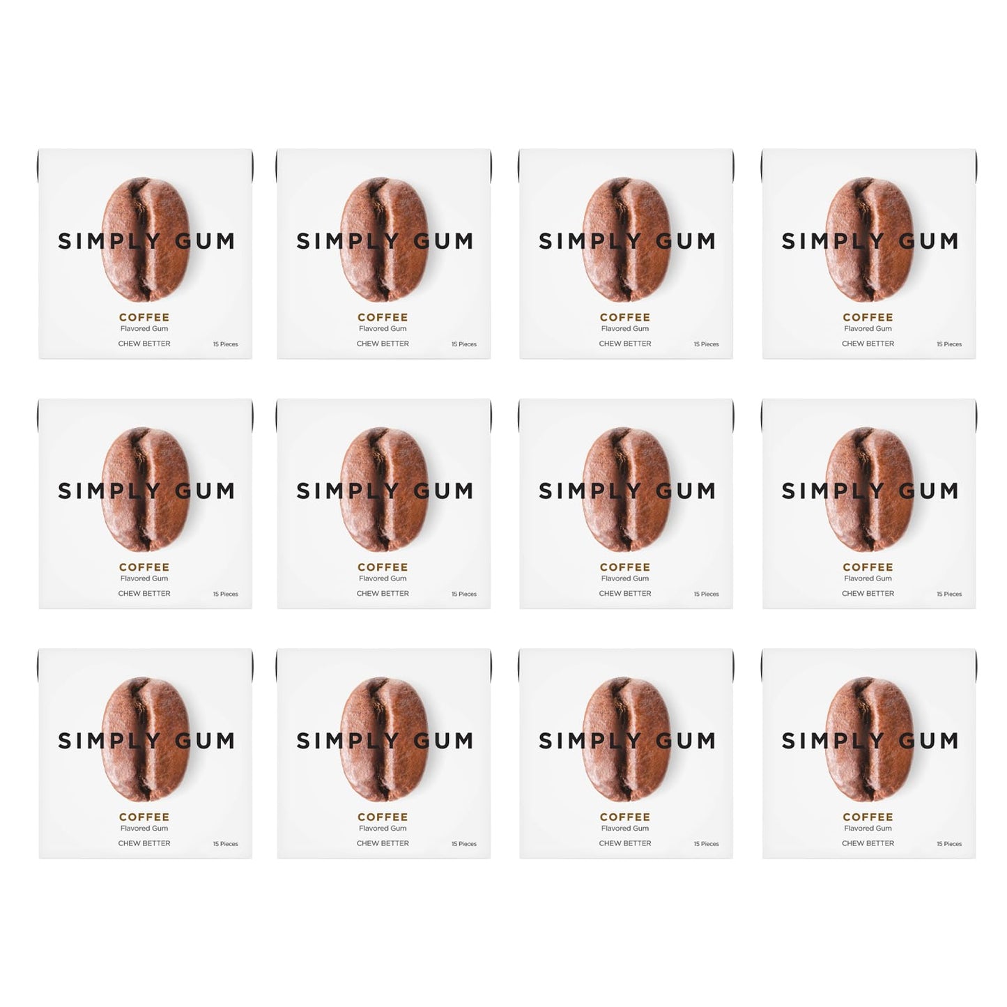 Simply Gum | Coffee | Plant- Based Chewing Gum | Pack of 12 | Synthetic Plastic Free + Aspartame Free + non GMO