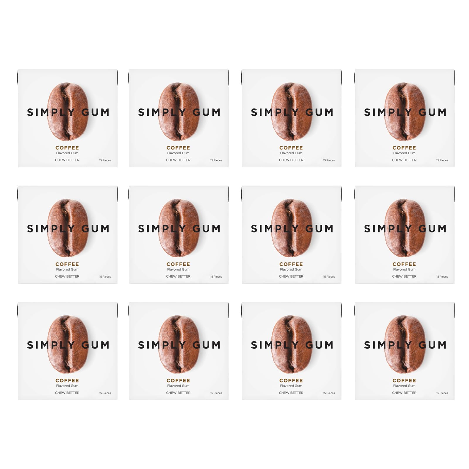 Simply Gum | Coffee | Plant- Based Chewing Gum | Pack of 12 | Synthetic Plastic Free + Aspartame Free + non GMO